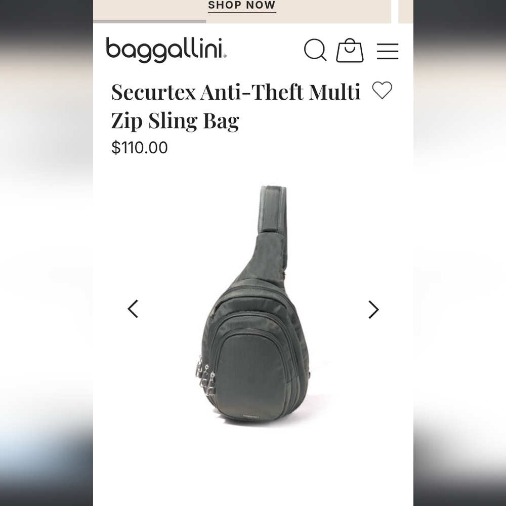 Baggallini Gray Anti-Theft Multi-Zip Sling Bag